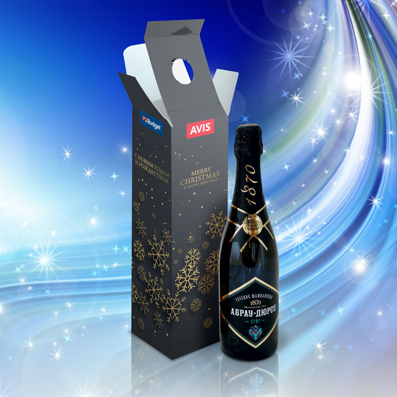 Коробка под шампанское для компании AVIS, изготовили в декабре 2019 года